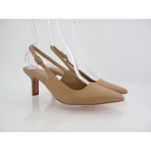 Vince Pandora-B Leather Slingback Pumps Womens 9 M Tan Beige Pointed Kitten Heel